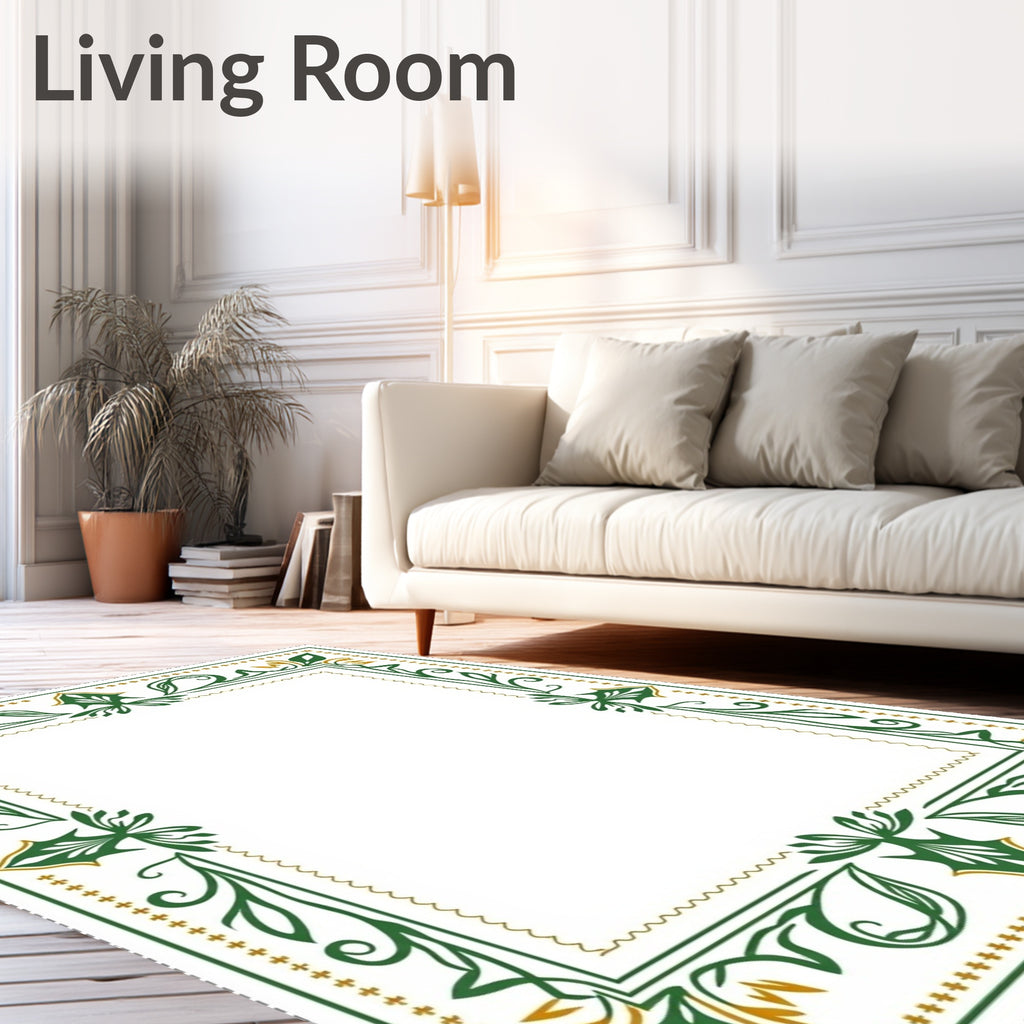 Green Gold Floral Border Frame Rug