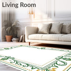 Green Gold Floral Border Frame Rug
