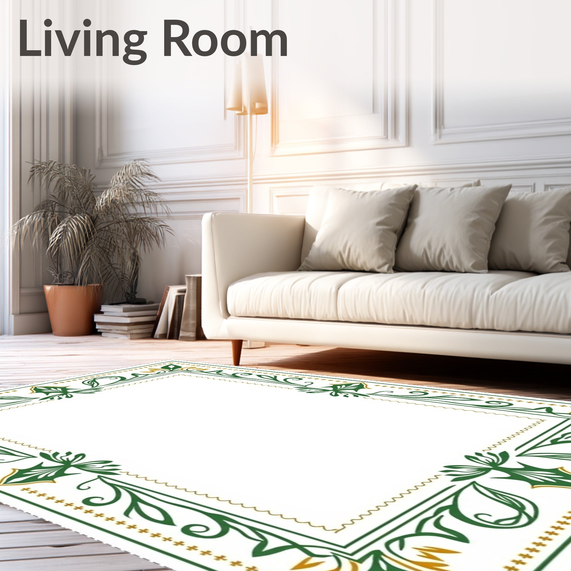 Green Gold Floral Border Frame Rug