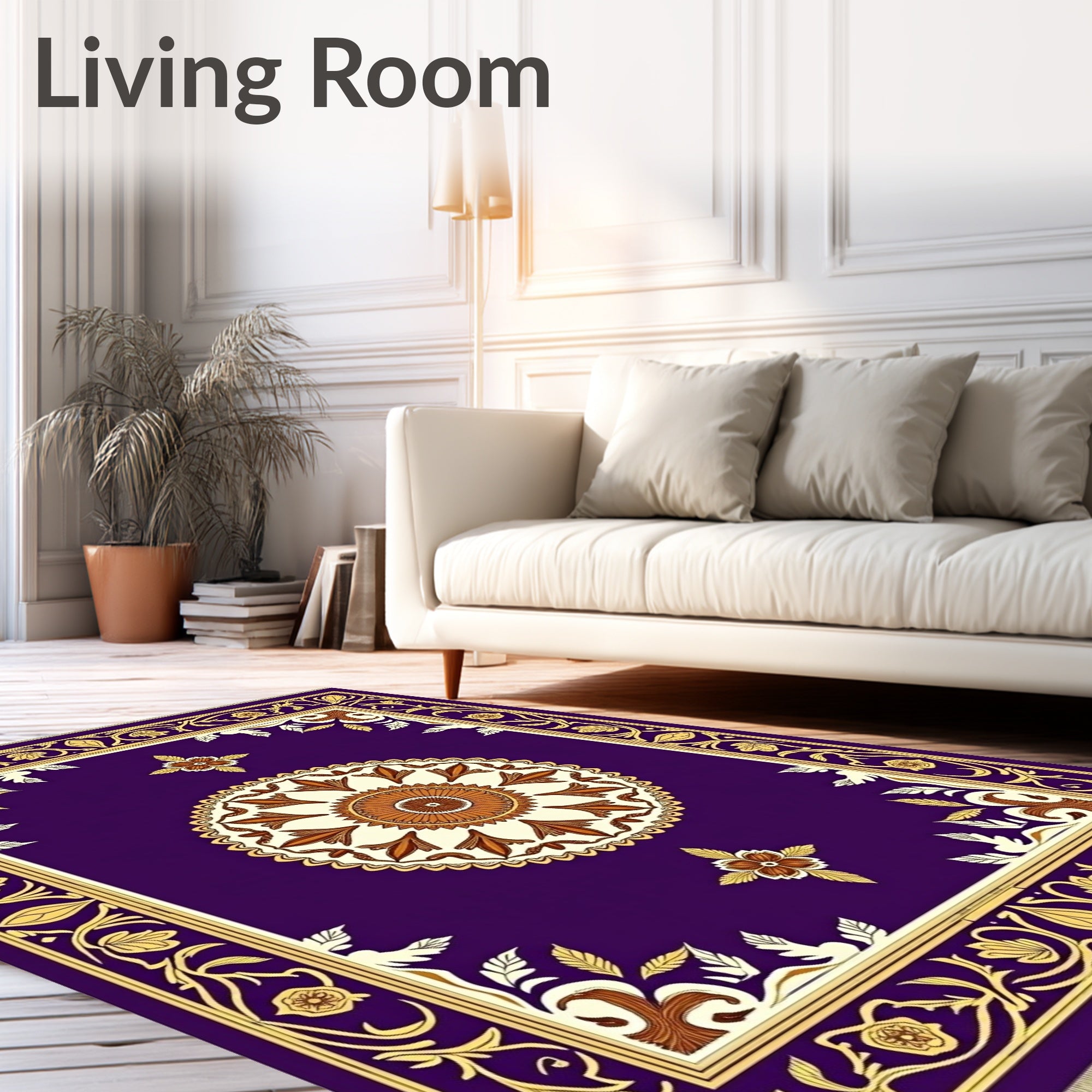 Royal Purple Floral Medallion Border Rug