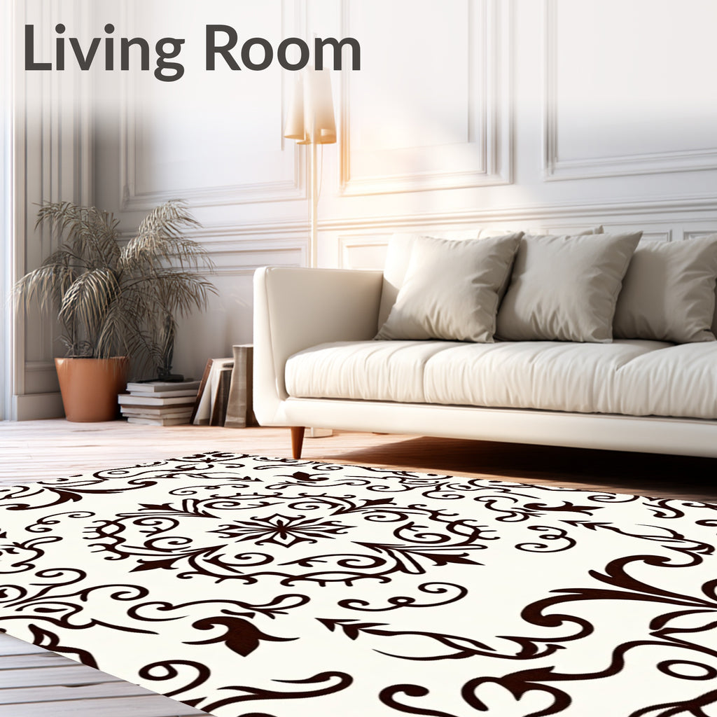 Rich Brown Damask Swirls Rug