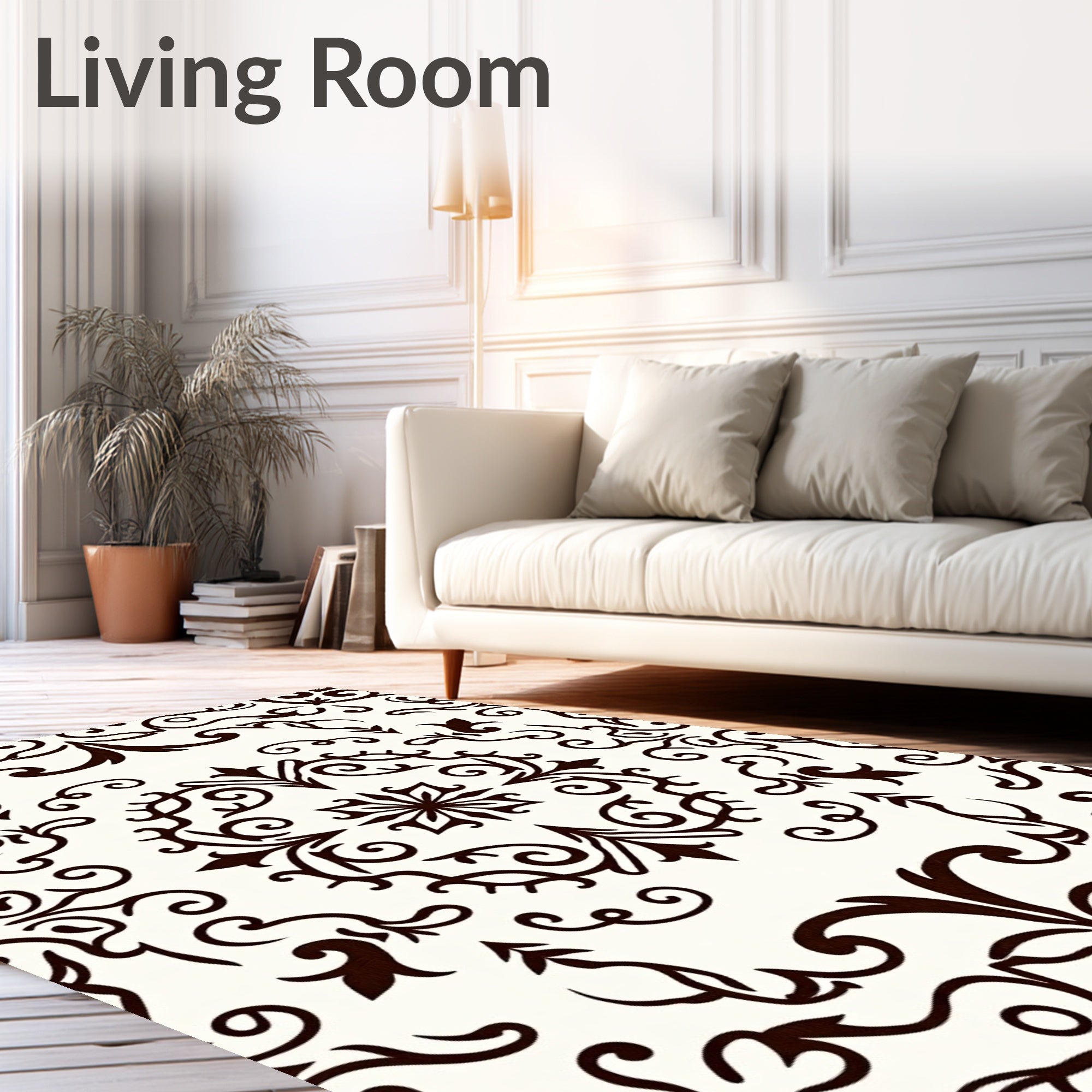 Rich Brown Damask Swirls Rug