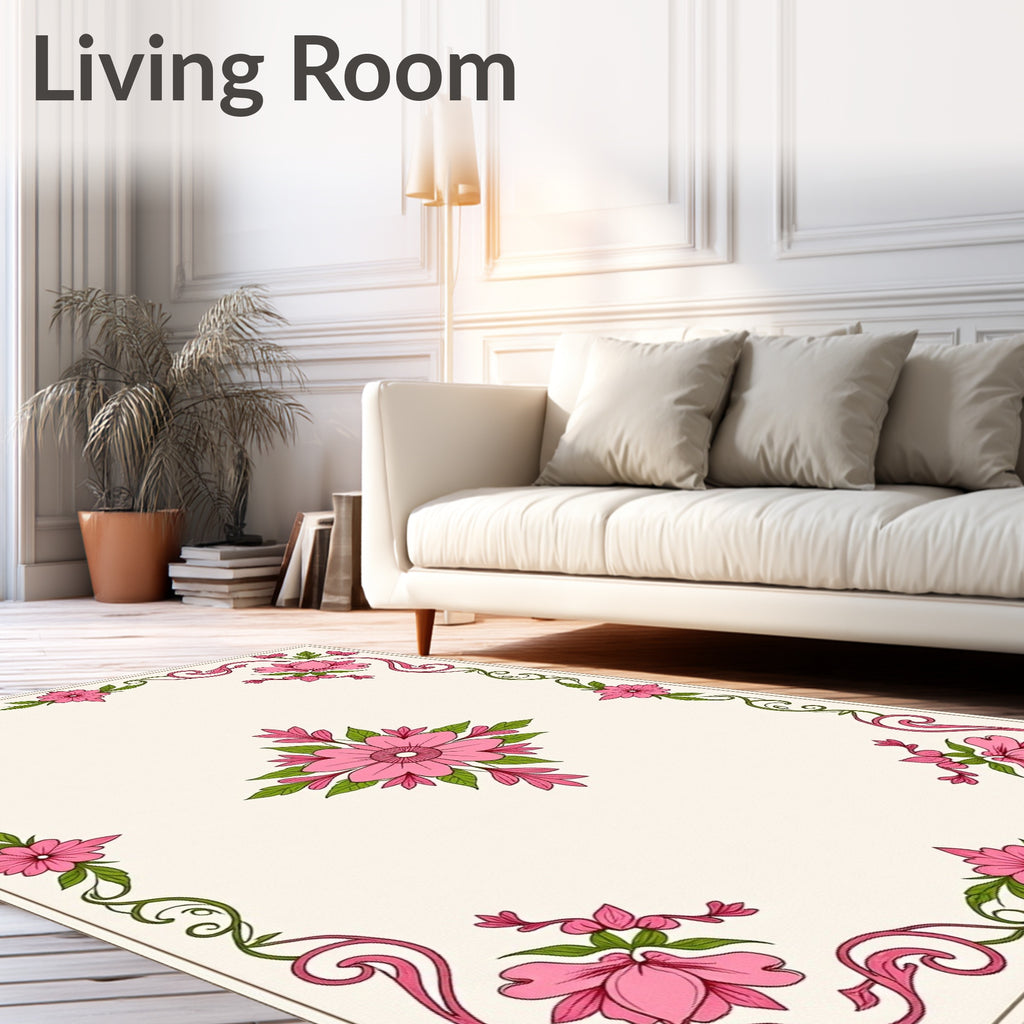 Pink Blossom Border Fern Flourish Rug