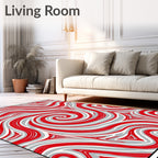 Red White Swirling Vortex Abstract Art Rug