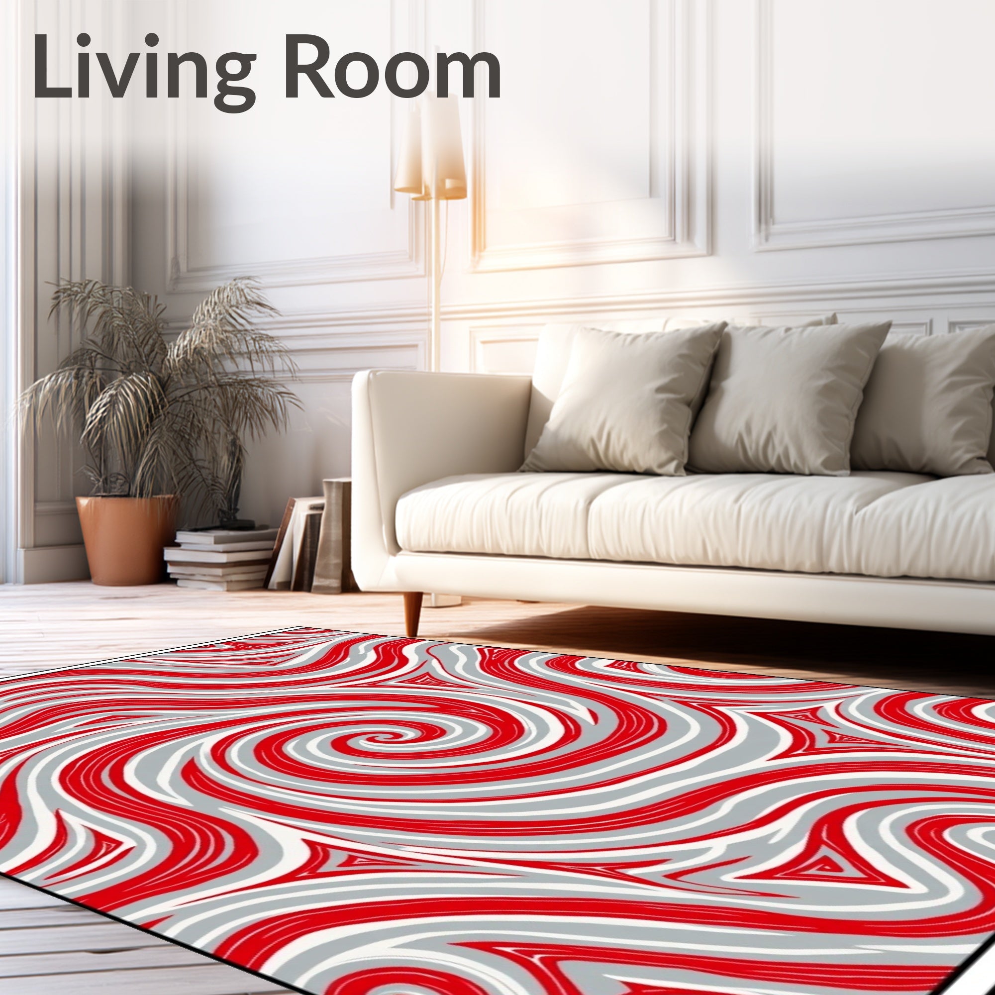 Red White Swirling Vortex Abstract Art Rug