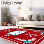 Red White Turquoise Snowflake Mail Rug