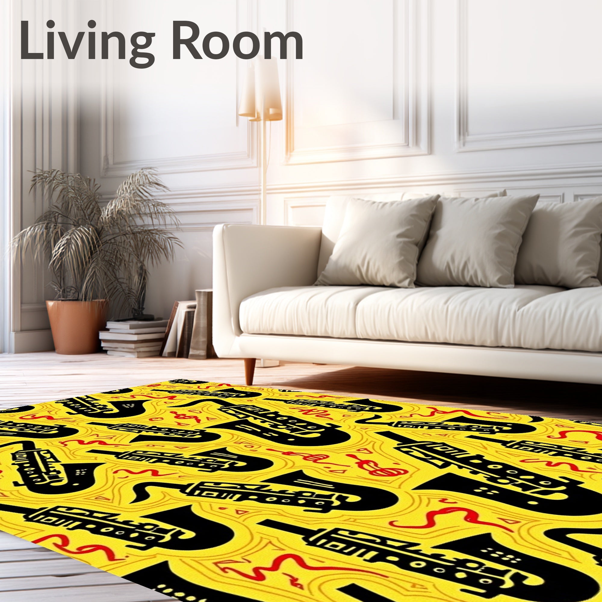 Yellow Black Saxophone Abstract Musical Rug