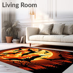 Spooky Orange Moon Bat Swarm Rug