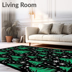 Evergreen Trees Winter Snowflakes Black Rug