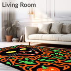 Halloween Black Cat Pumpkin Vines Rug