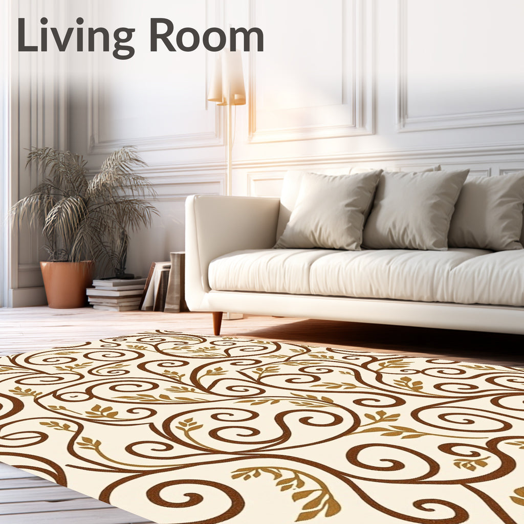 Brown Swirls Golden Leaves Vine Rug