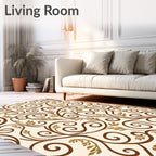 Brown Swirls Golden Leaves Vine Rug