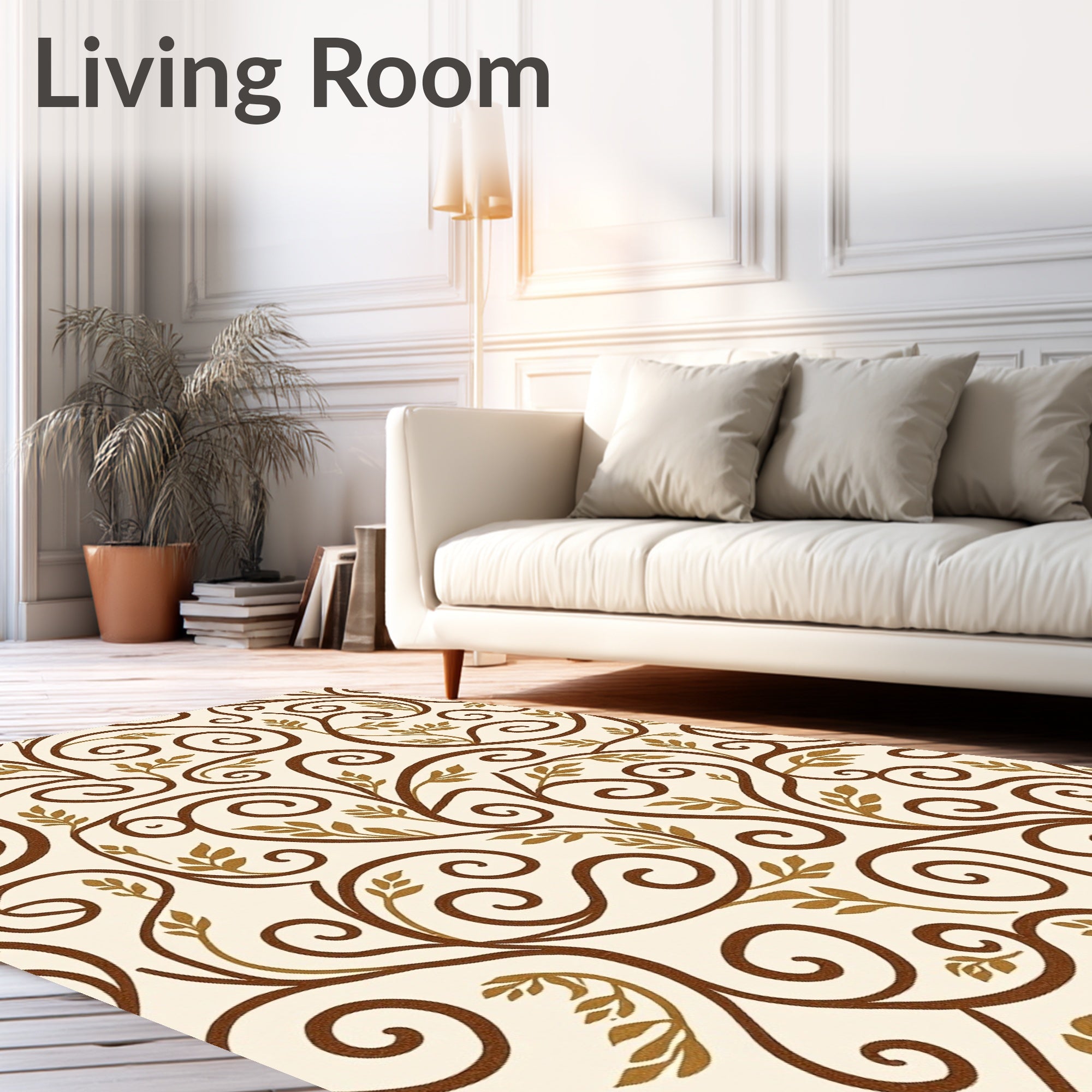Brown Swirls Golden Leaves Vine Rug