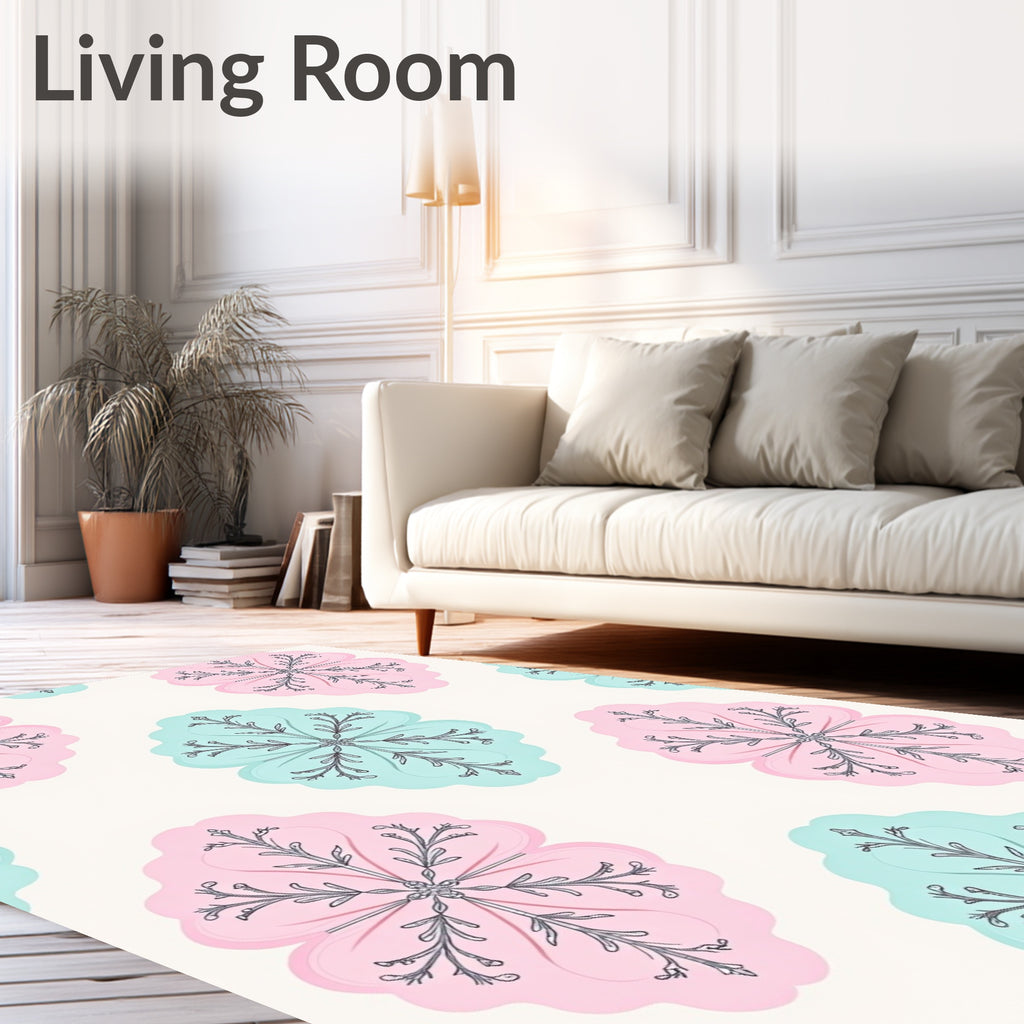 Pastel Pink Blue Floral Medallion Rug