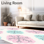Pastel Pink Blue Floral Medallion Rug