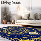 Deep Blue Celestial Sun Moon Stars Rug
