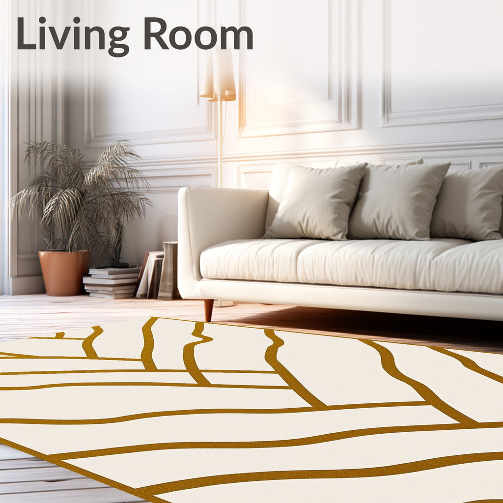 Golden Ochre Wavy Lines Rug