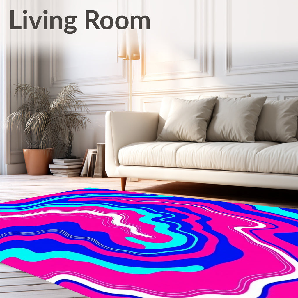 Vibrant Pink Blue Swirling Lines Rug