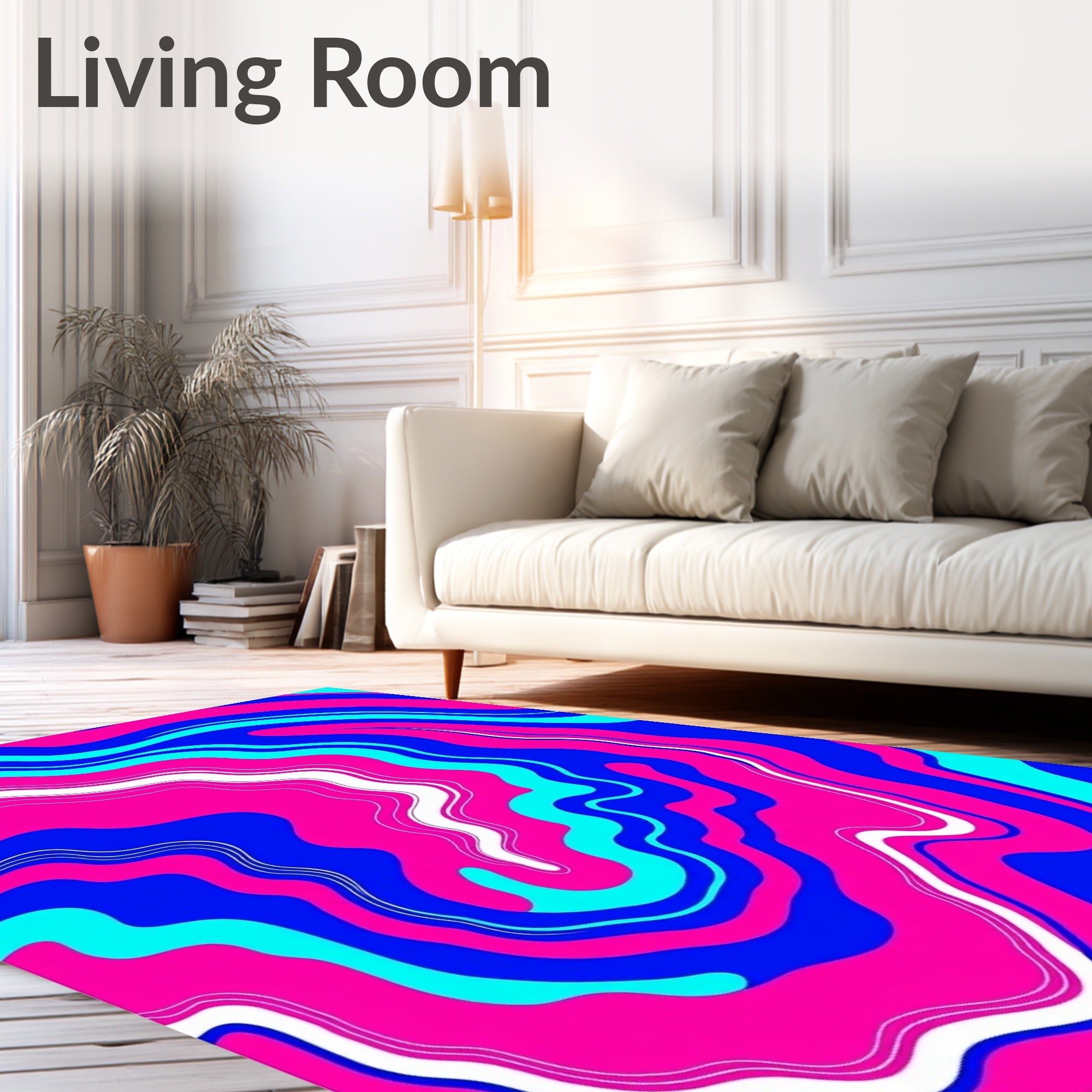 Vibrant Pink Blue Swirling Lines Rug