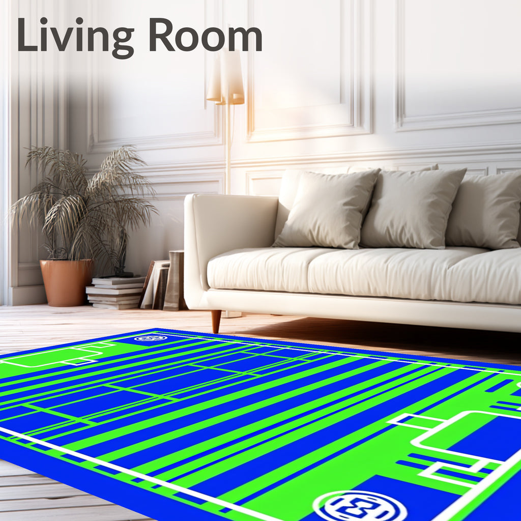 Bold Blue Lime Grid Court Rug