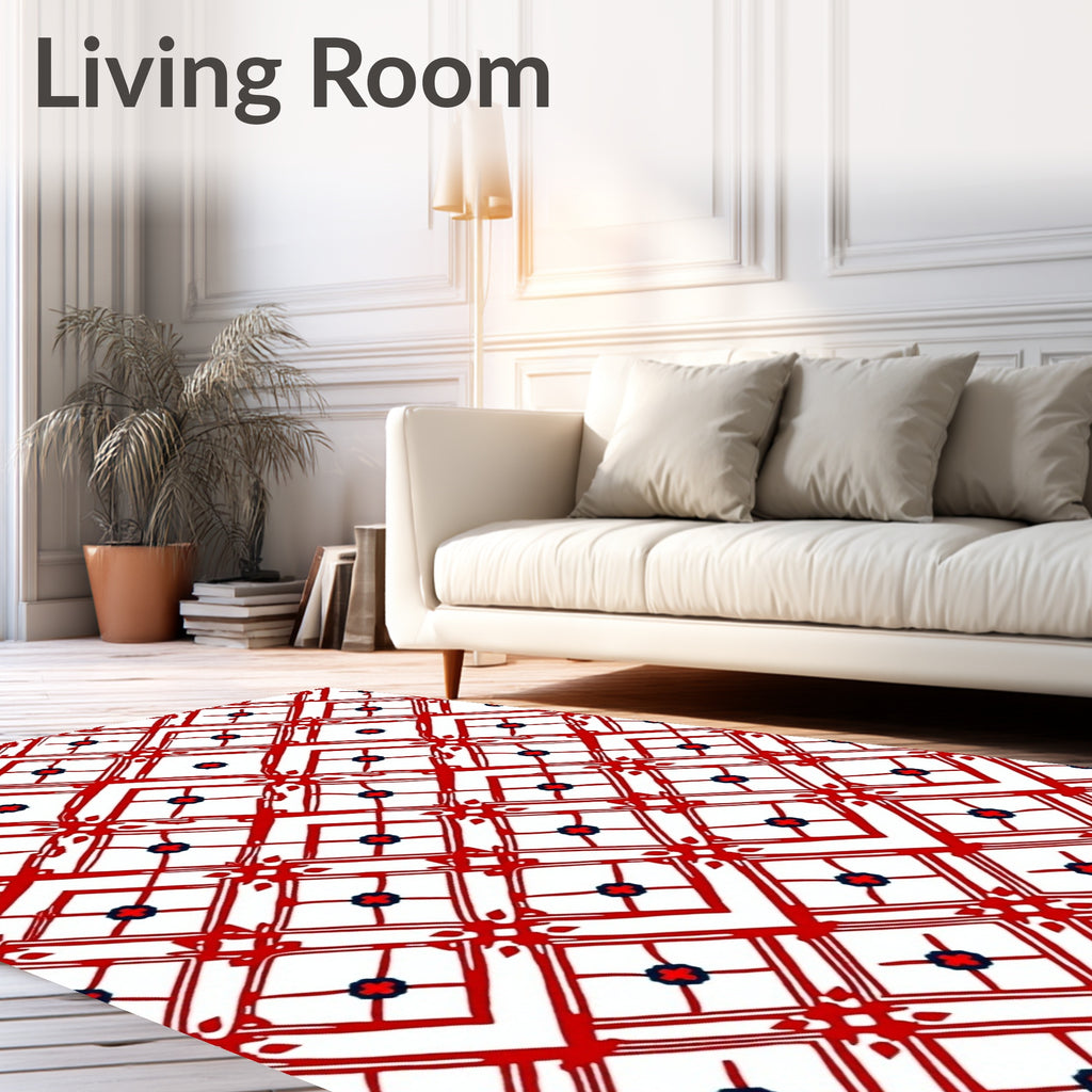 Crimson Lattice Floral Diamond Rug