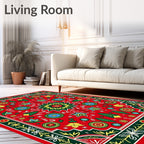 Bold Red Green Yellow Floral Medallion Rug