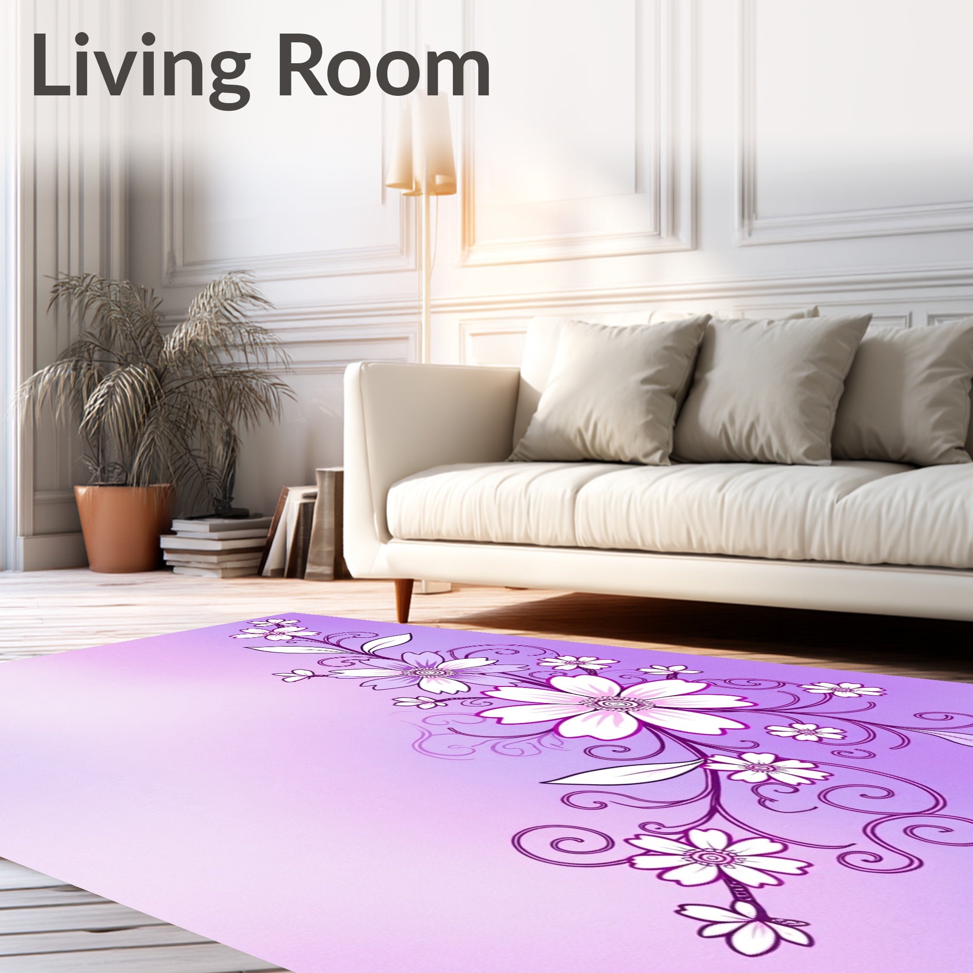 Purple Floral Swirl Corner Accent Rug
