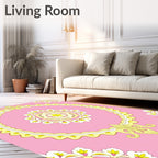 Pink Yellow Floral Medallion Brocade Rug