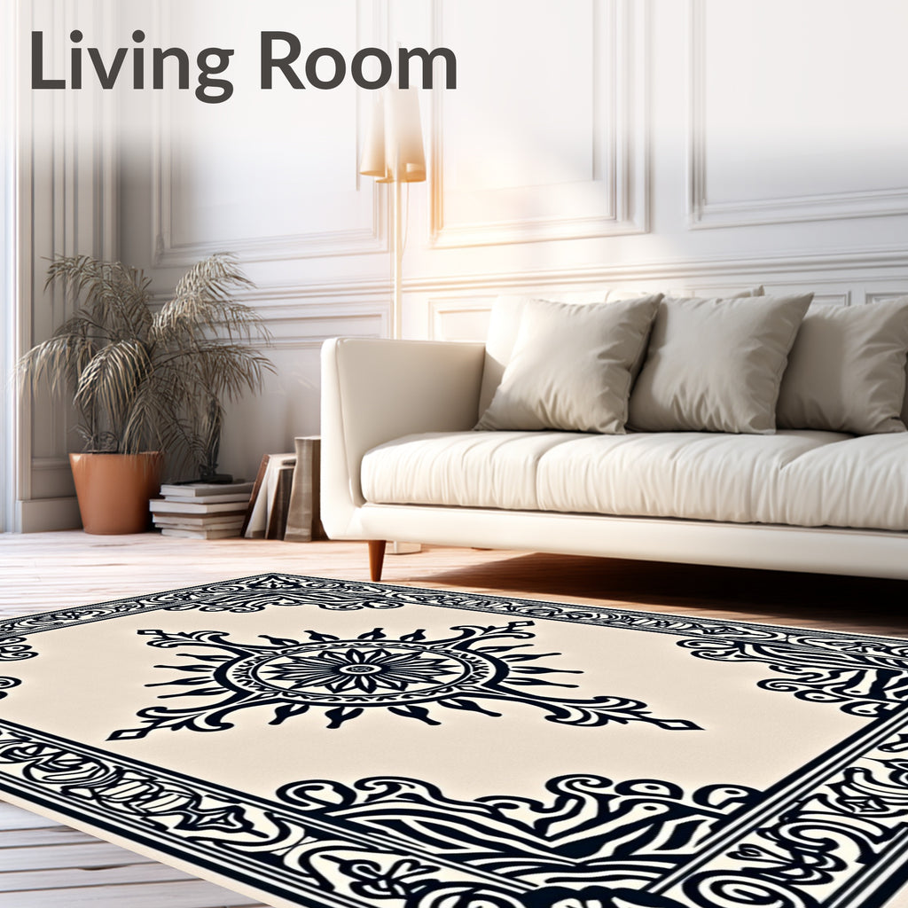 Black Ivory Medallion Sun Border Rug