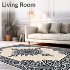 Black Ivory Medallion Sun Border Rug