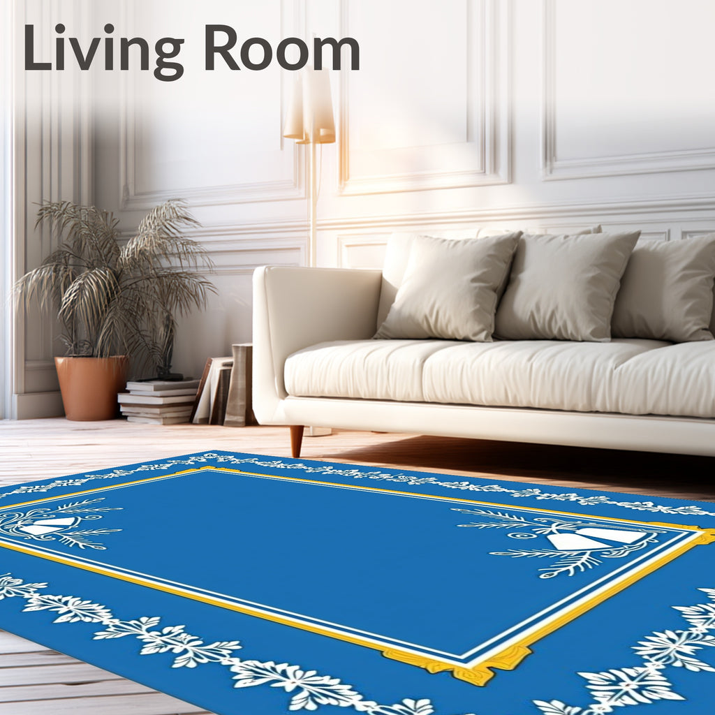 Vibrant Blue Festive Bell Border Rug