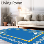 Vibrant Blue Festive Bell Border Rug