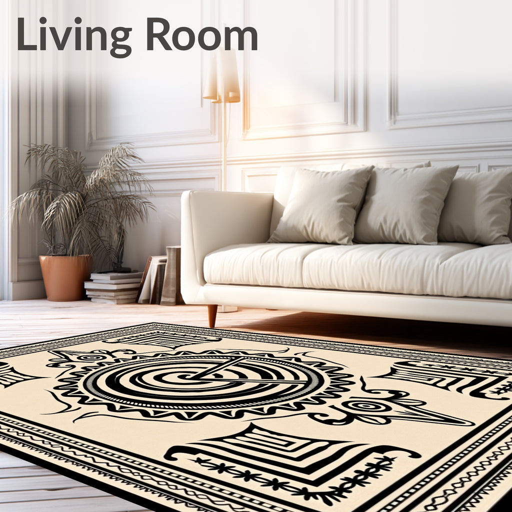 Tribal Sun Medallion Black Cream Rug