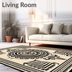 Tribal Sun Medallion Black Cream Rug
