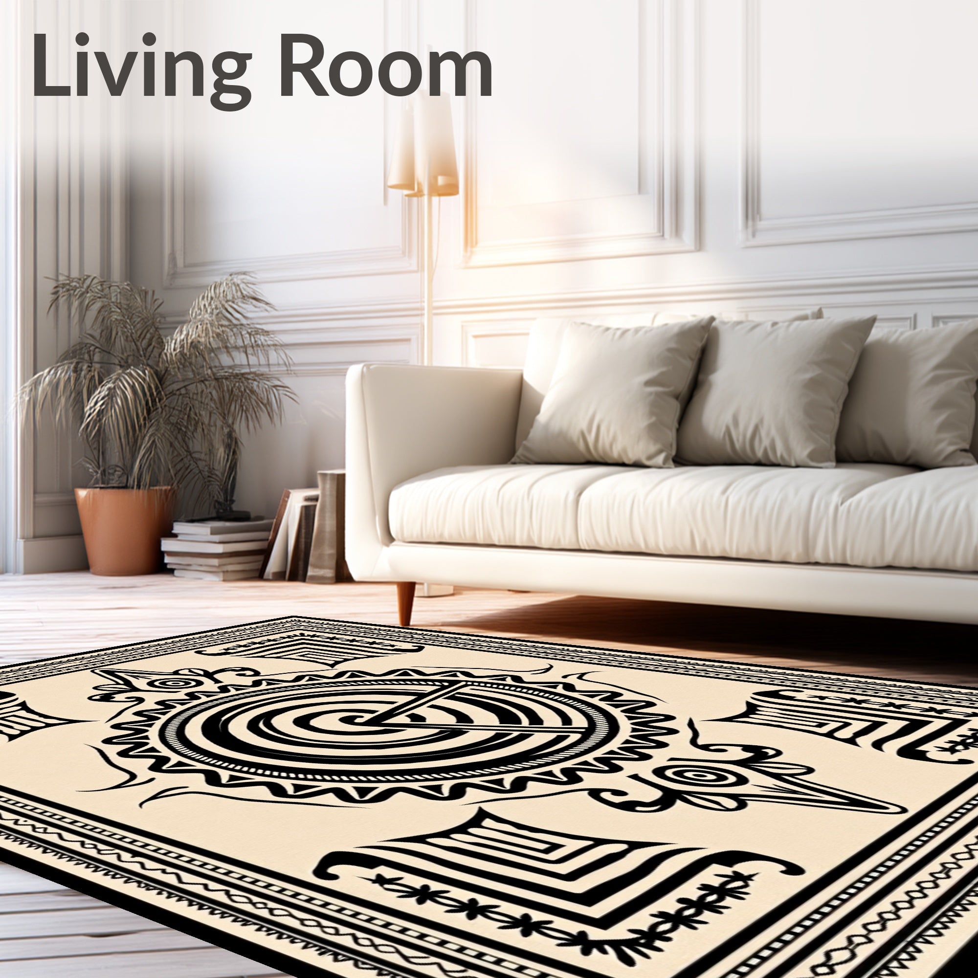 Tribal Sun Medallion Black Cream Rug