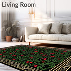 Black Crimson Floral Vine Scroll Rug