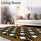 Black White Gold Starburst Medallion Rug