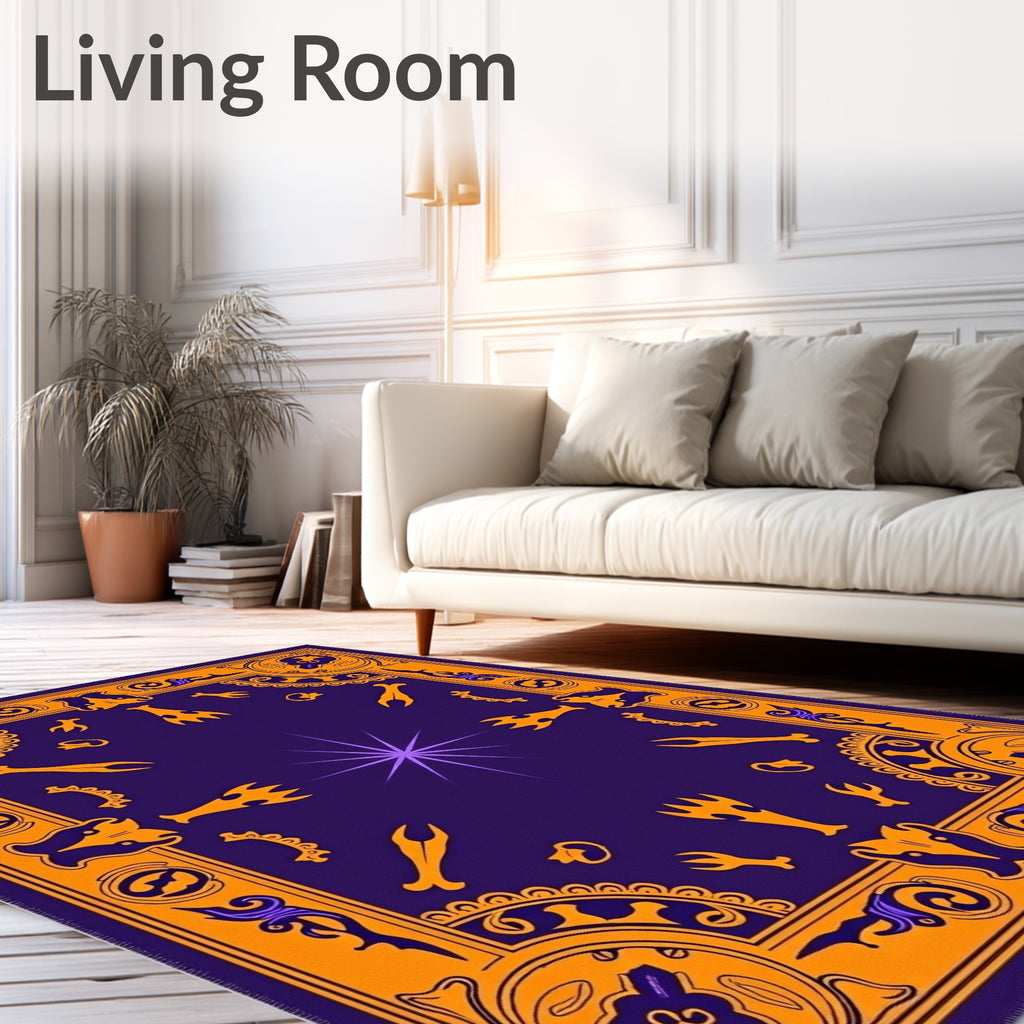 Vibrant Purple Orange Celestial Medallion Rug