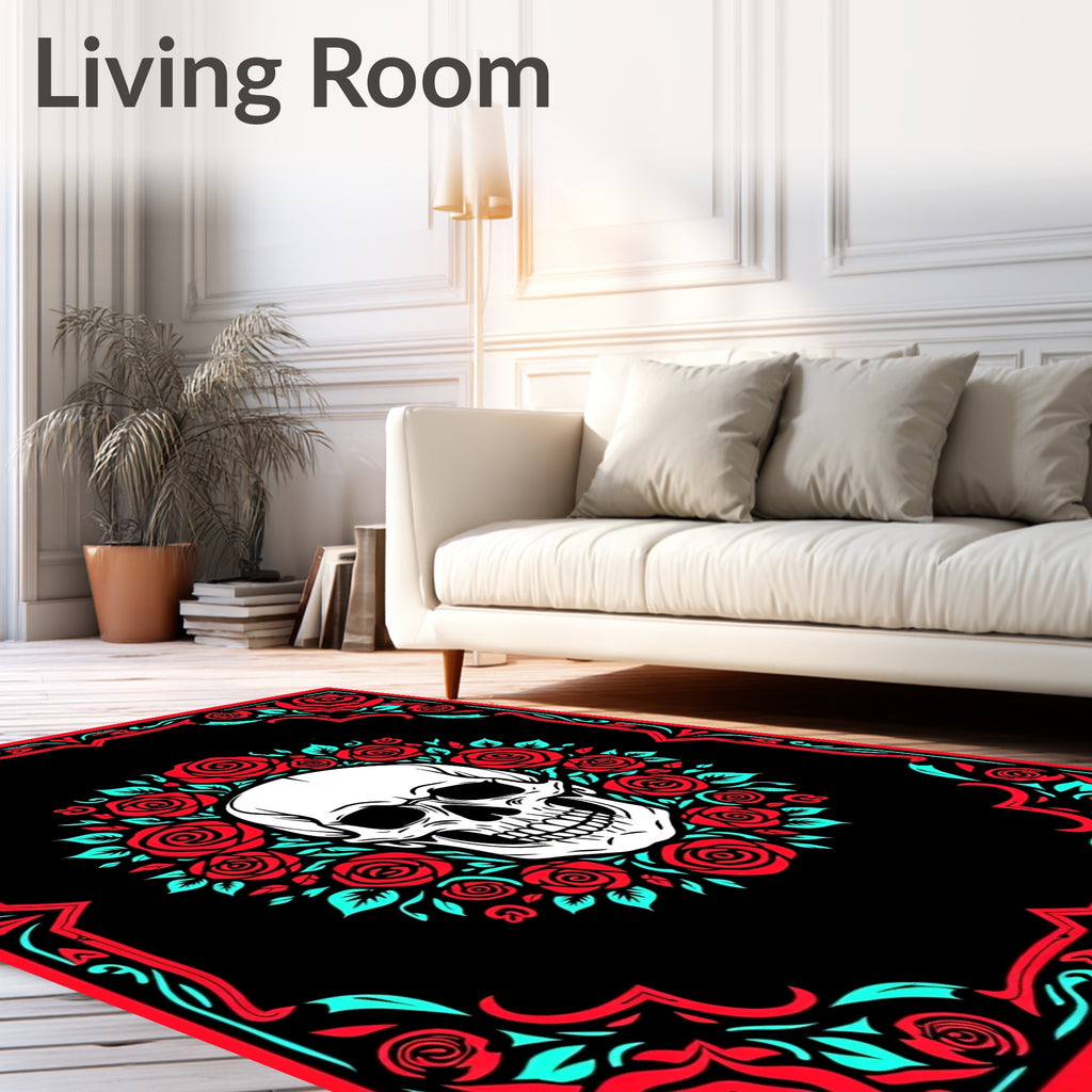 Gothic Skull Red Rose Frame Rug