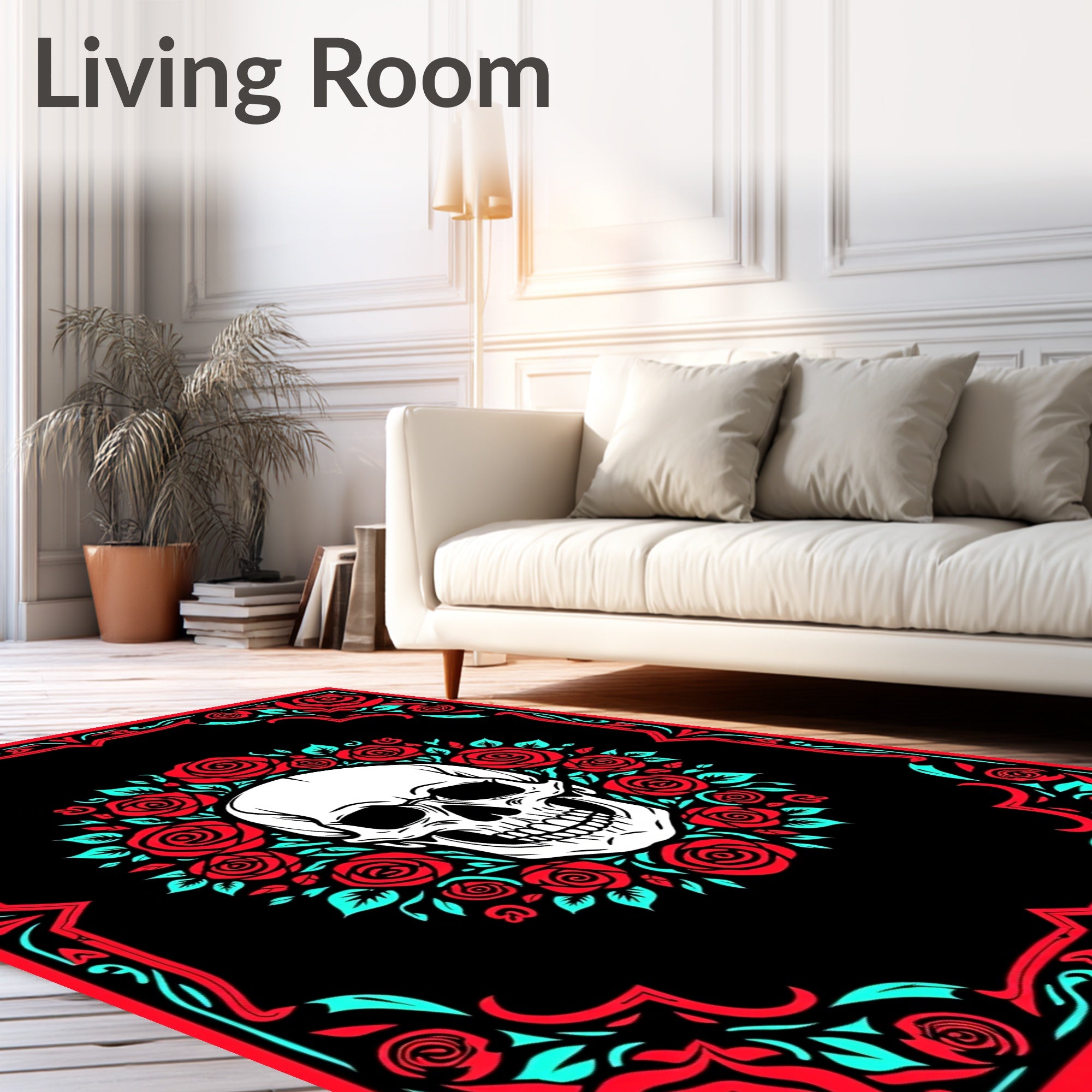 Gothic Skull Red Rose Frame Rug