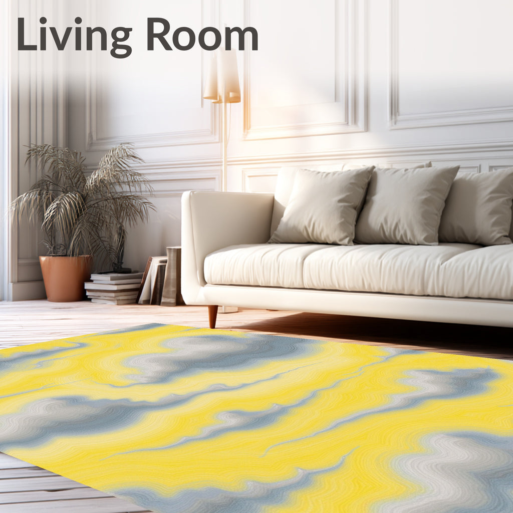 Yellow Gray Wavy Cloudscape Rug