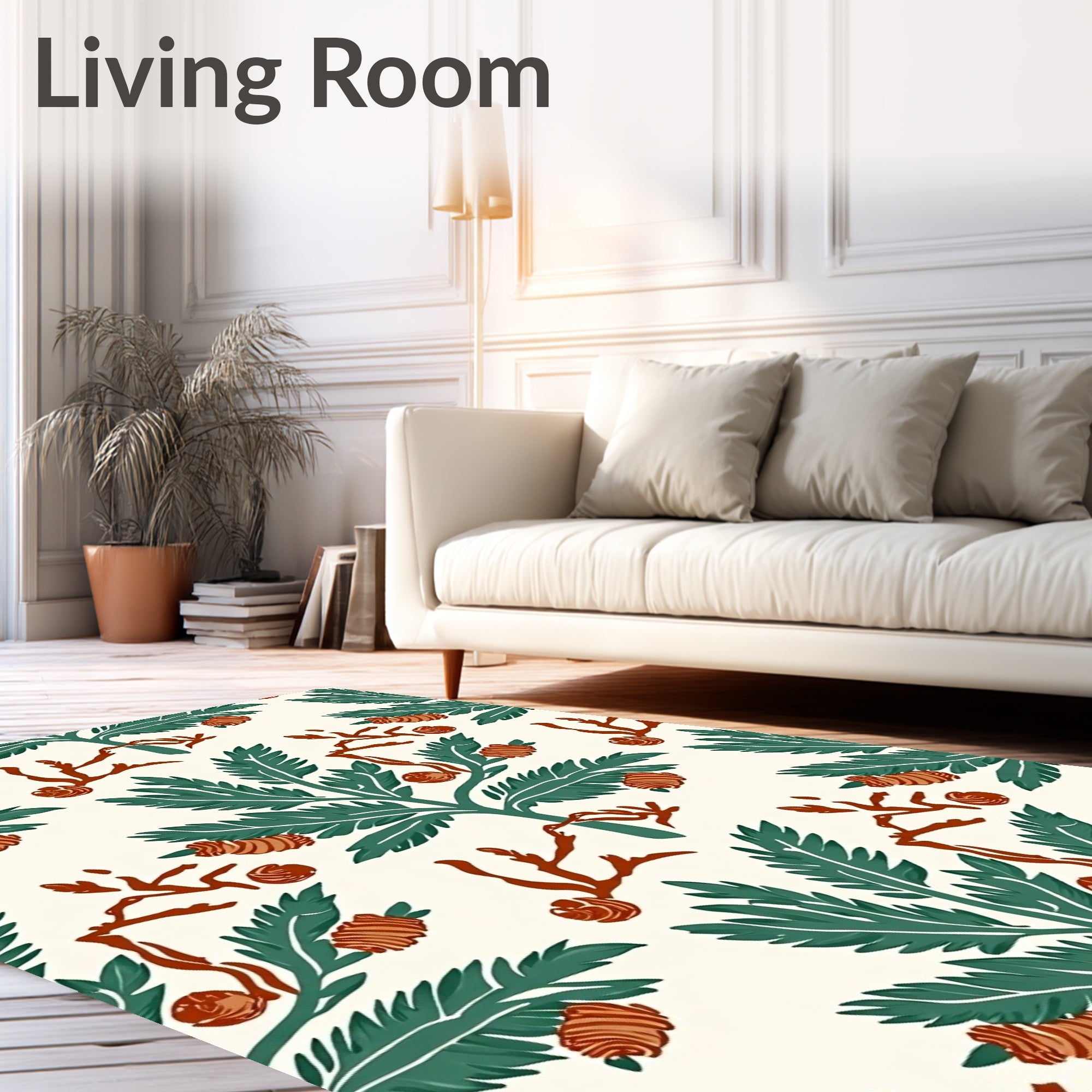 Green Foliage Coral Branches and Pods Rug
