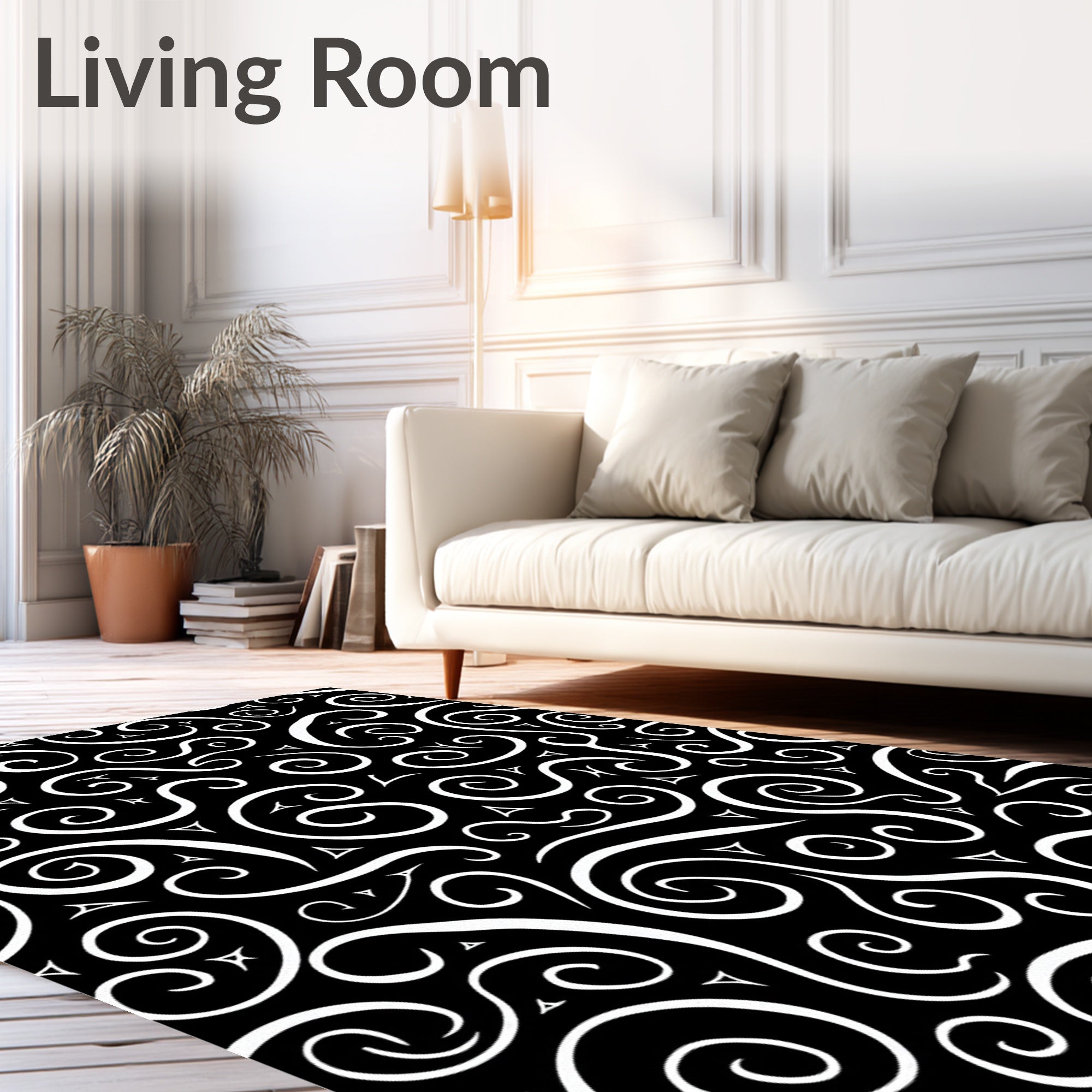 Classic Black White Swirls Rug