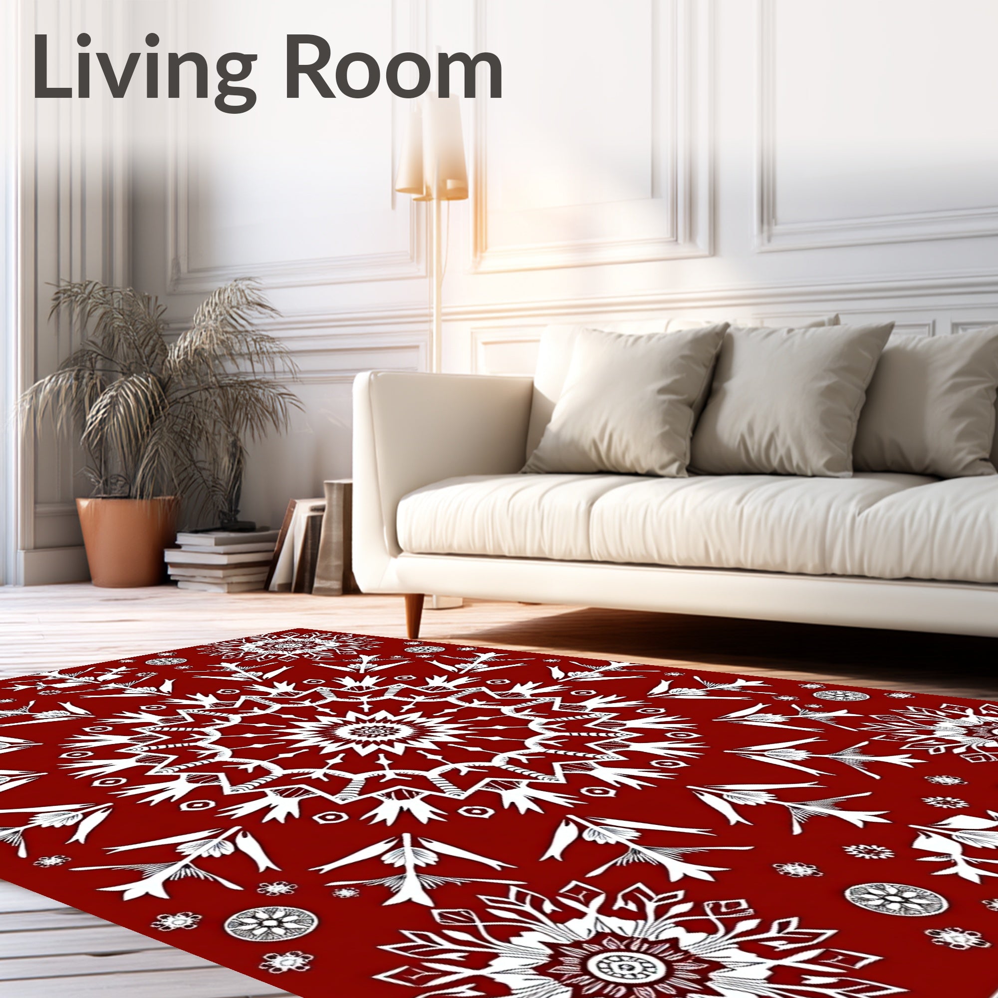 Crimson mandala snowflake graphic Rug