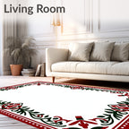Crimson Dark Green Floral Vine Border Rug