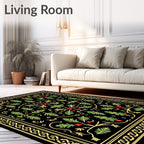 Ornate Black Evergreen Berry Garland Rug