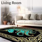 Aqua Unicorn Regal Gold Ornate Frame Rug