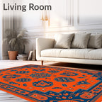 Vibrant Orange Blue Medallion Floral Rug