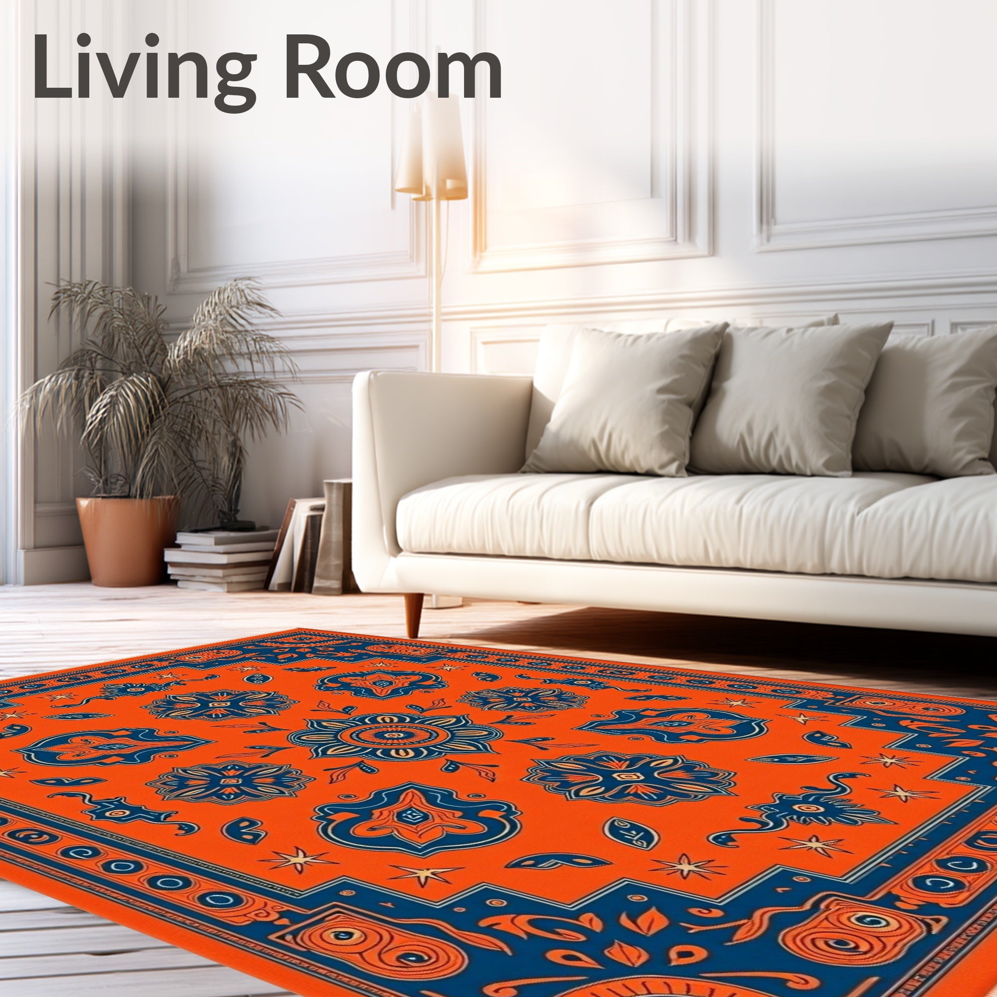 Vibrant Orange Blue Medallion Floral Rug