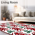 Embroidered Red Green Tree Repeat Rug
